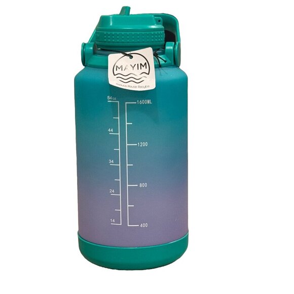 NWT Mayim Motivational Sports Water Bottle Green and  Purple w/ Handle 54 ounces - Picture 1 of 5